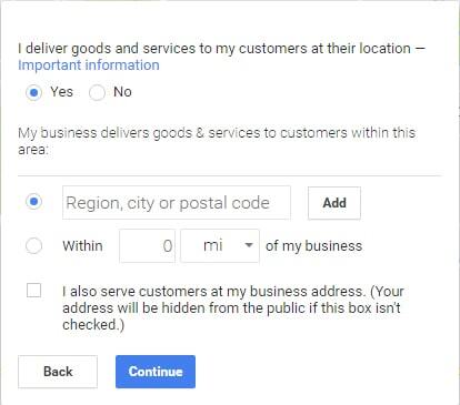 Google My Business Service Area Form