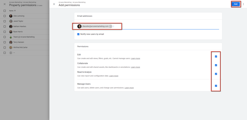 Access to google Analytics