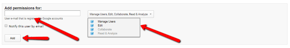 Assigning management permissions in Google Analytics